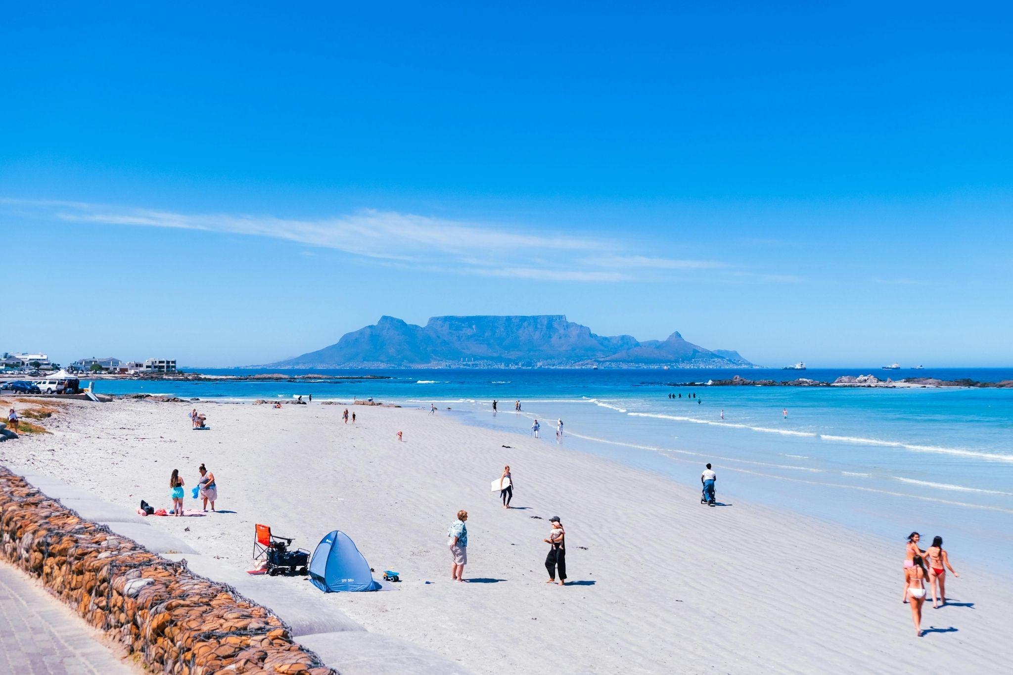 Bloubergstrand Beach, a short drive from Cape Perlant, with Table Mountain across the bay
