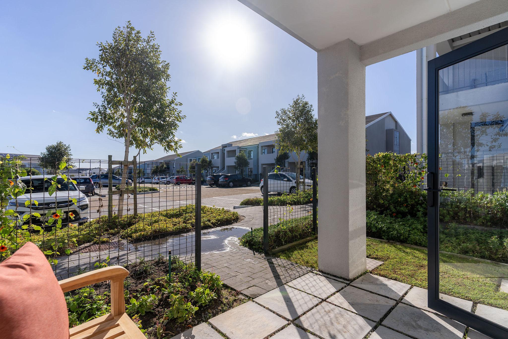 Private patio at Cape Vine with garden path