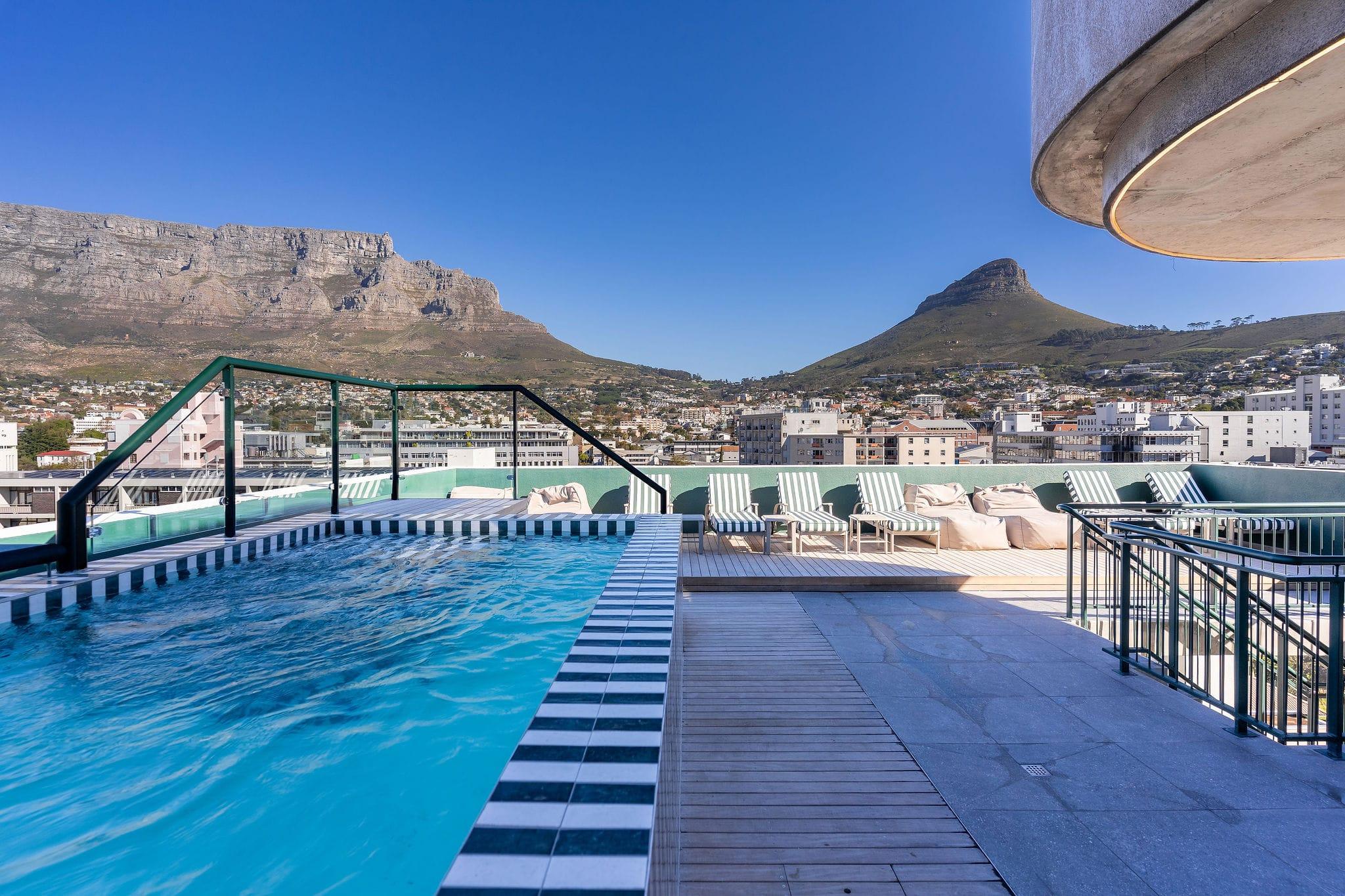 Ten on V rooftop pool corner overlooking Table Mountain and Lion's Head