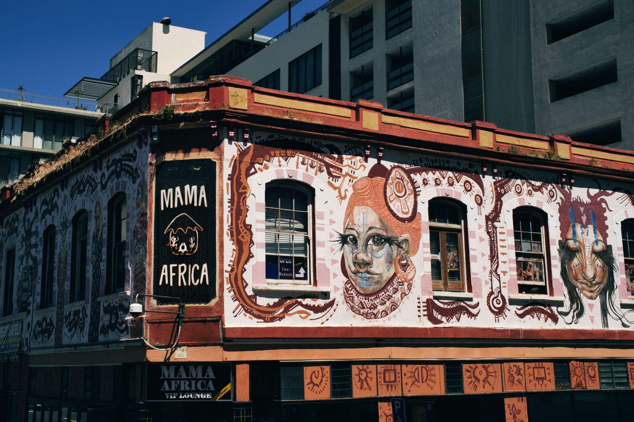 Mama Africa restaurant's colourful mural on Long Street, close to Centrepark