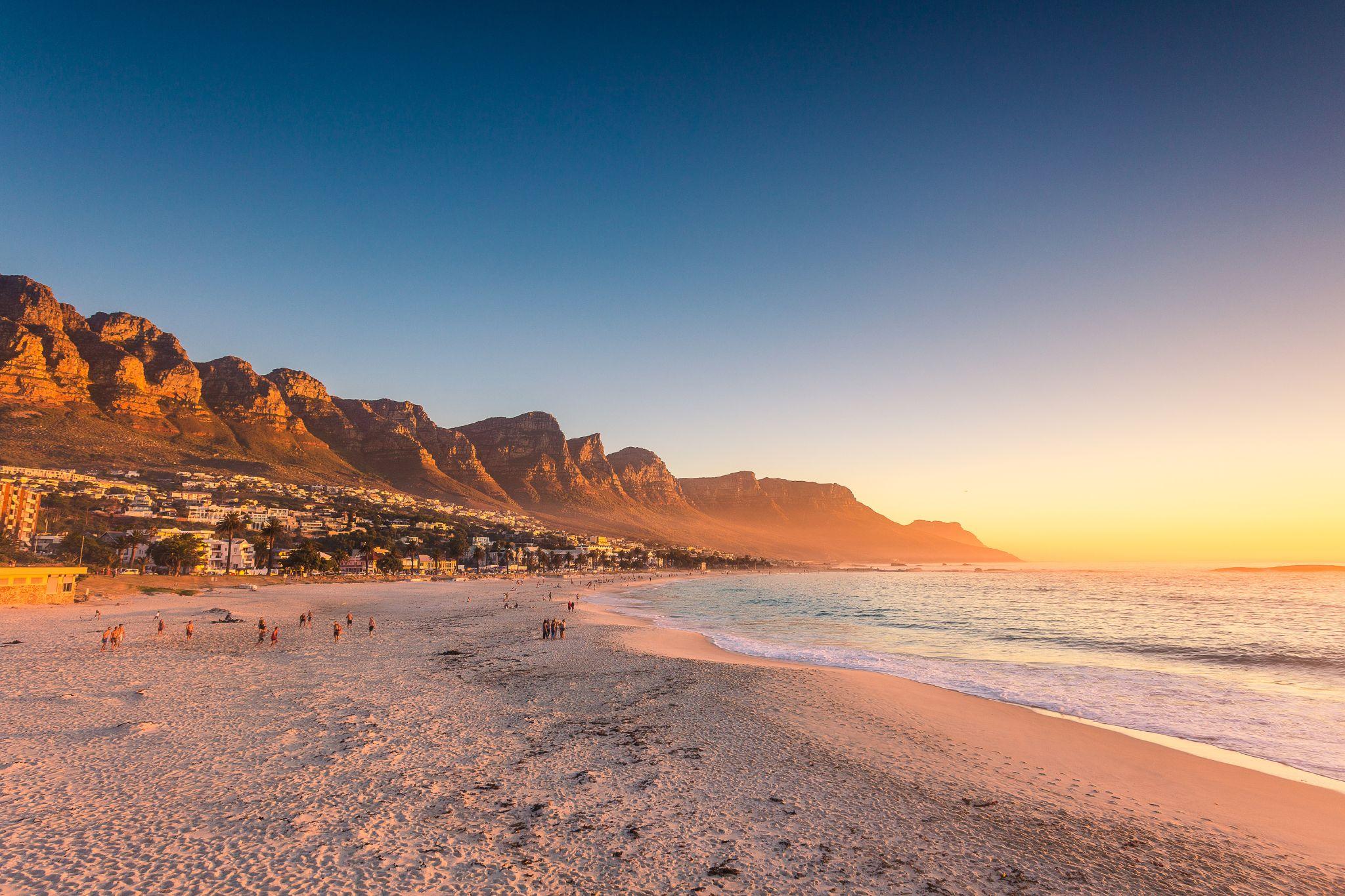 World famous Camps Bay Beach at sunset - Cape Town's Blue Flag beach is a short drive from Centrepark